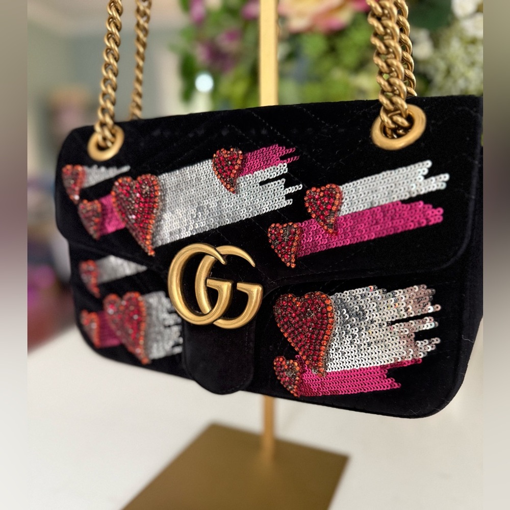 GUCCI GG Marmont Flap Bag Crystal Embellished Matelasse Velvet ~ Limited Edition
